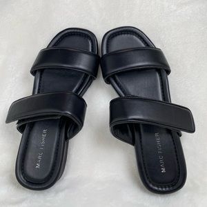 MARC FISHER Womens Black Double Strap Cushioned Kina Round Toe Sandals 7 M